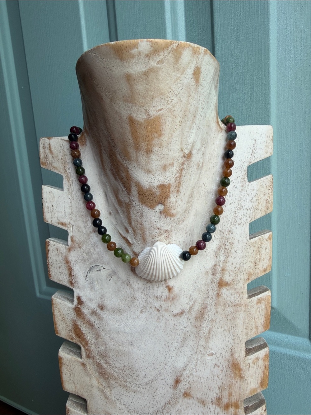 Multicolor Beaded Necklace with White Shell